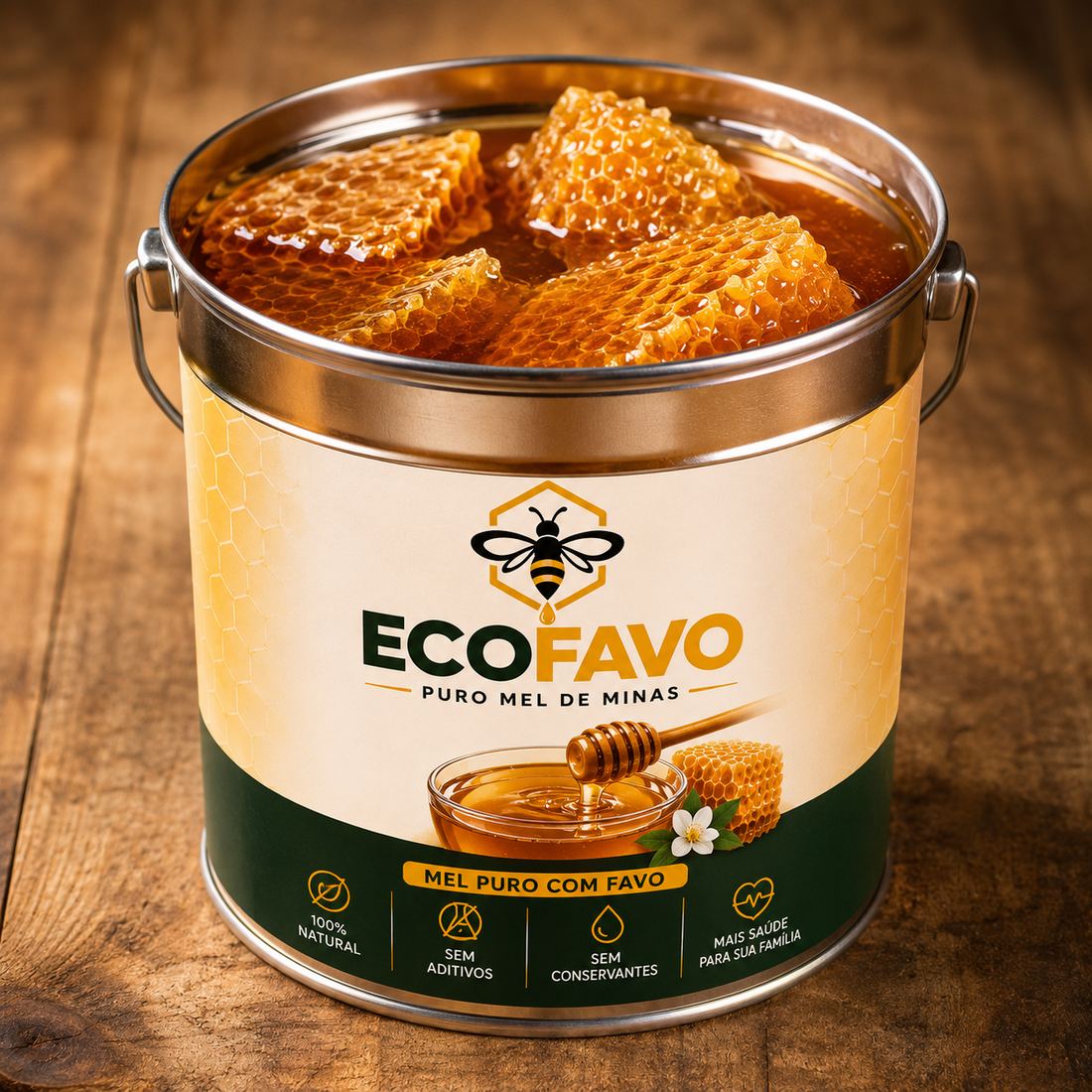 Balde ECOFAVO de mel puro com pedaços de favo