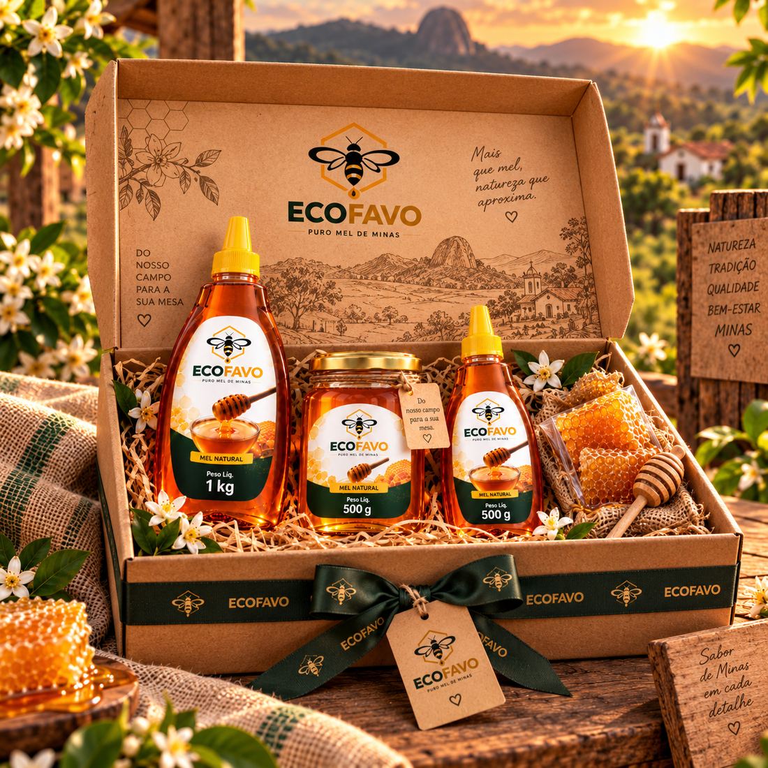Kit premium ECOFAVO em caixa de madeira